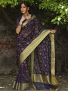 Banarasee Chanderi Cotton Floral Embroidered Saree-Blue