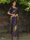 Banarasee Chanderi Cotton Floral Embroidered Saree-Blue