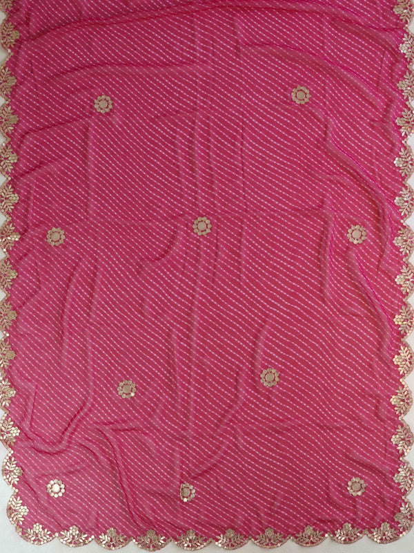 Banarasee Salwar Kameez Brocade Kameez With Gotapatti Leheriya Dupatta-Green & Pink
