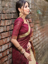 Banarasee Chanderi Cotton Floral Embroidered Saree-Maroon