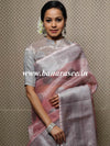 Banarasee Handwoven Broad Border Silver Zari Buta Design Tissue Saree-Pink