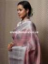 Banarasee Handwoven Broad Border Silver Zari Buta Design Tissue Saree-Pink
