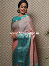 Banarasee Handwoven Semi Silk Saree With Meena Border Design-Peach & Green