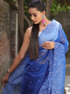 Banarasee Handwoven Organza Silk Floral Embroidered Saree-Royal Blue