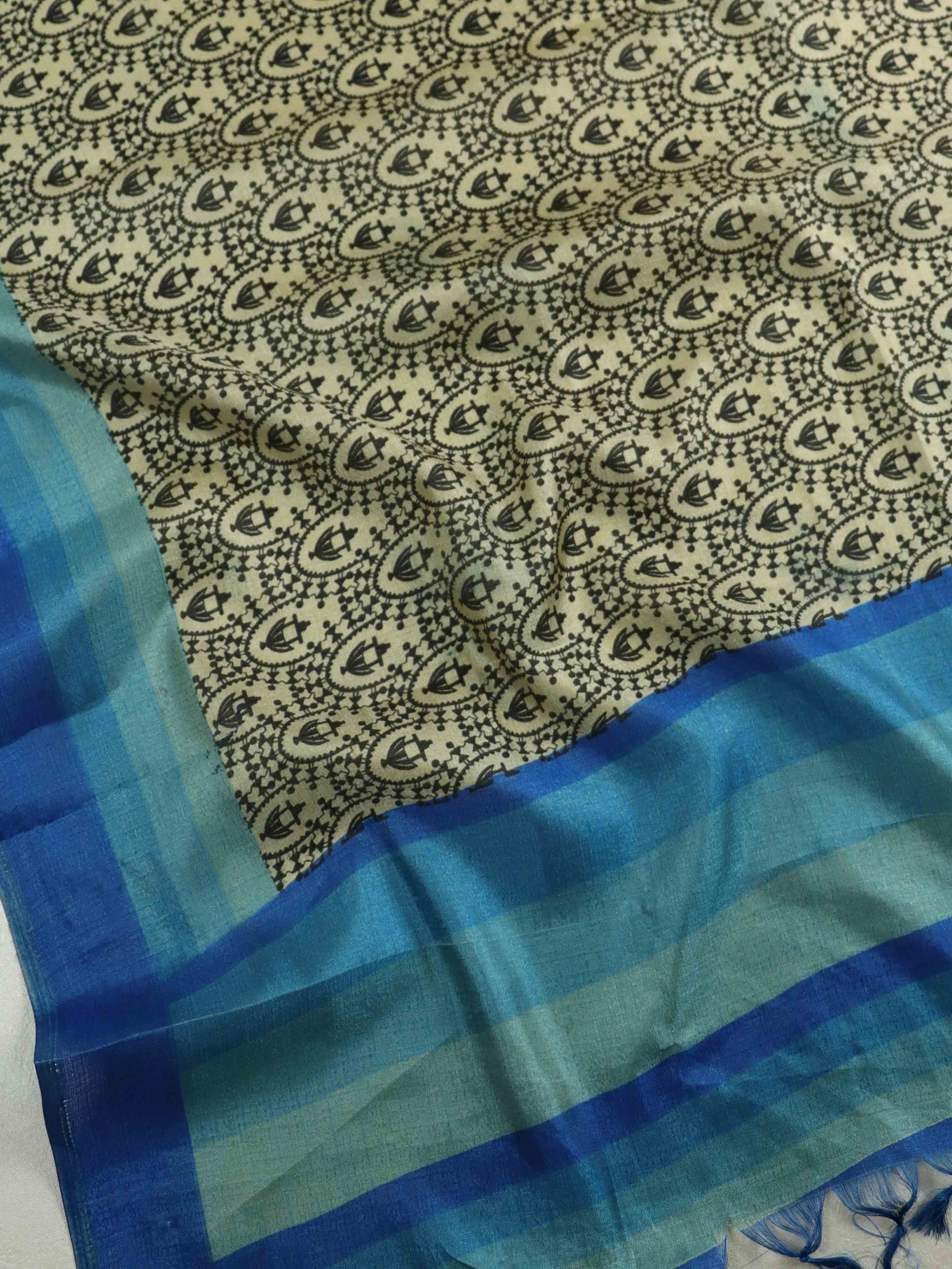 Banarasee Brocade Salwar Kameez Fabric With Art Silk Dupatta-Beige & Blue