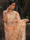 Banarasee Organza Silk Embroidered Saree With Digital Floral Print-Peach