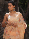 Banarasee Organza Silk Embroidered Saree With Digital Floral Print-Peach