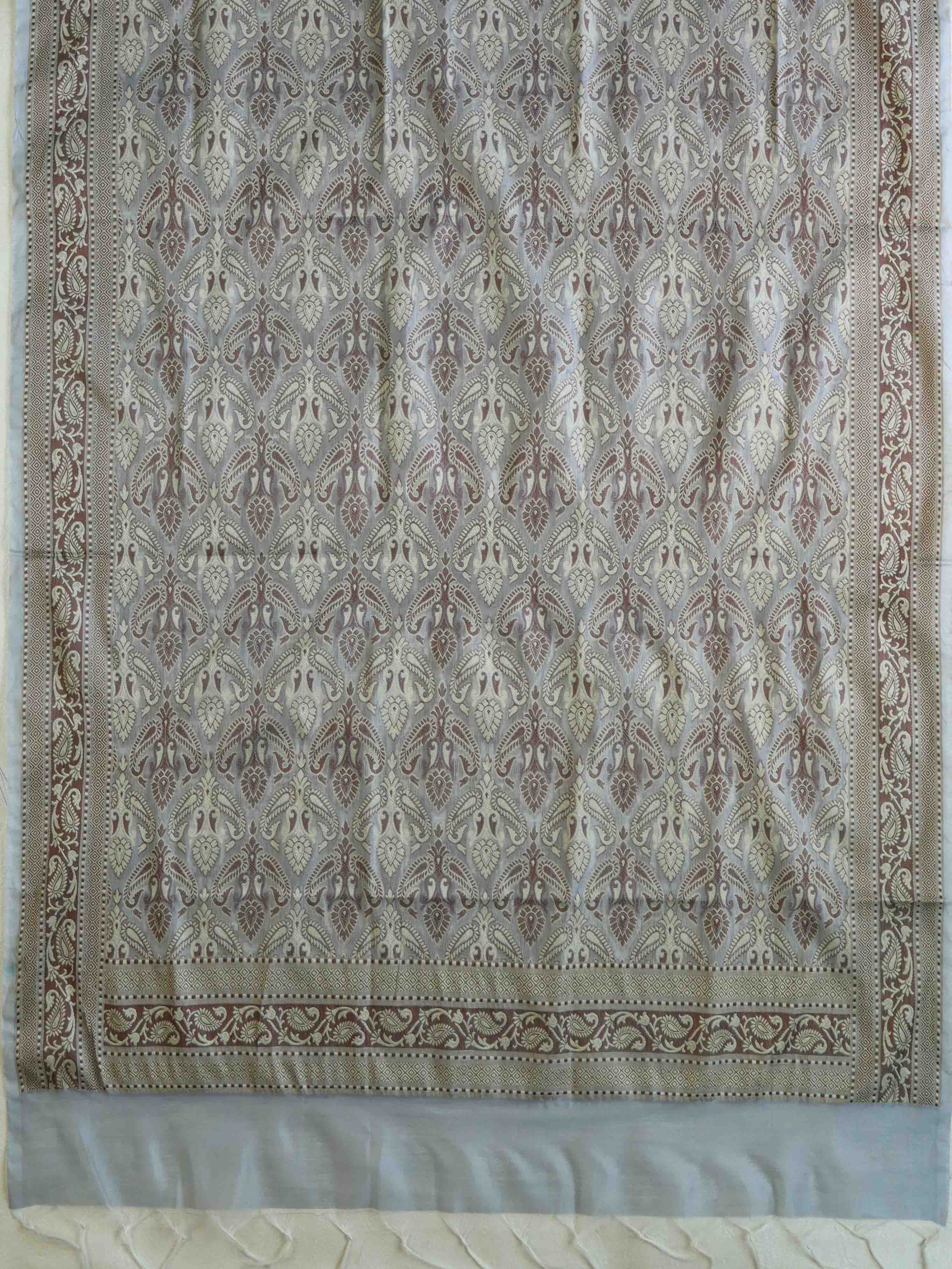 Banarasee Cotton Silk Plain Salwar Kameez Fabric With Resham Jaal Dupatta-Grey