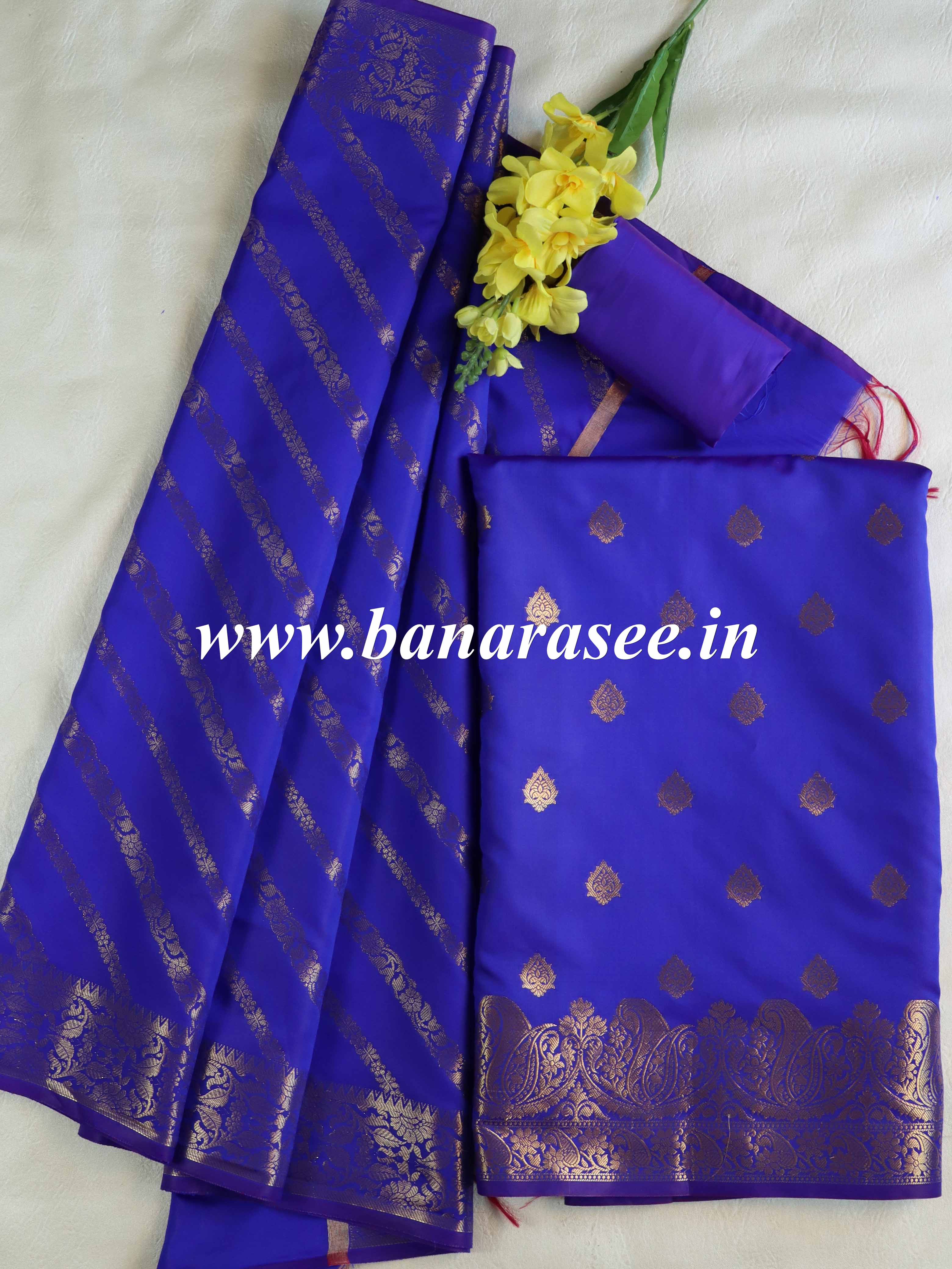 Banarasee Cotton Silk Salwar Kameez Fabric & Dupatta-Blue