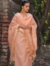 Banarasee Embroidered Linen Tissue Salwar Kameez With Dupatta-Peach
