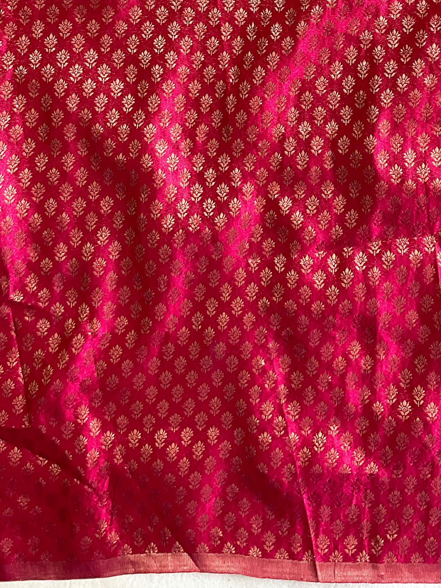 Banarasee Chiffon Blend Saree With Plain Body Zari Border & Brocade Blouse-Pink