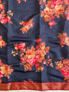 Banarasee Chiffon Blend Saree With Plain Body Zari Border & Printed Blouse-Red & Blue