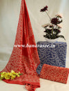 Handloom Mul Cotton Block Print Suit Set-Red & Blue