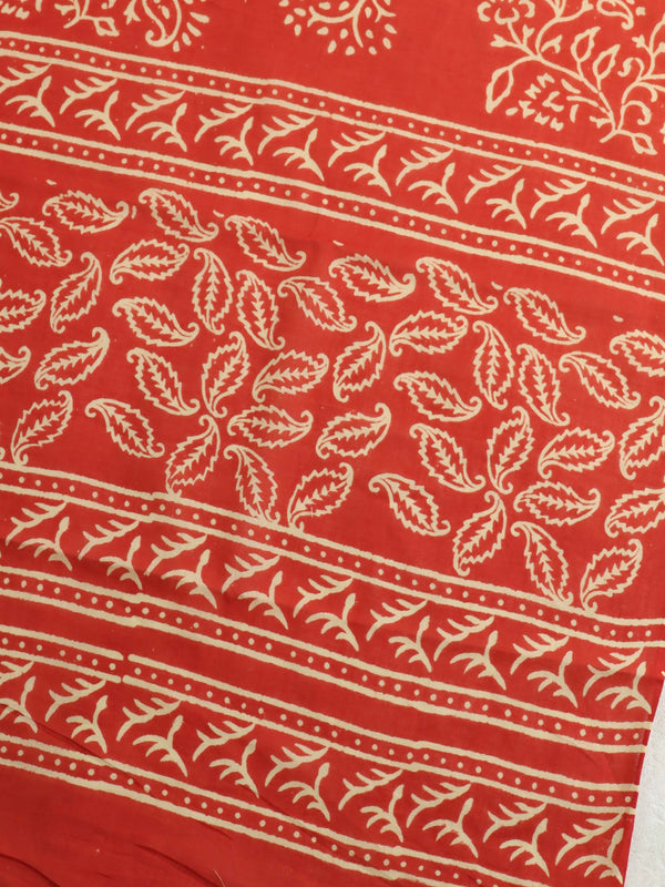 Handloom Mul Cotton Block Print Suit Set-Red & Blue