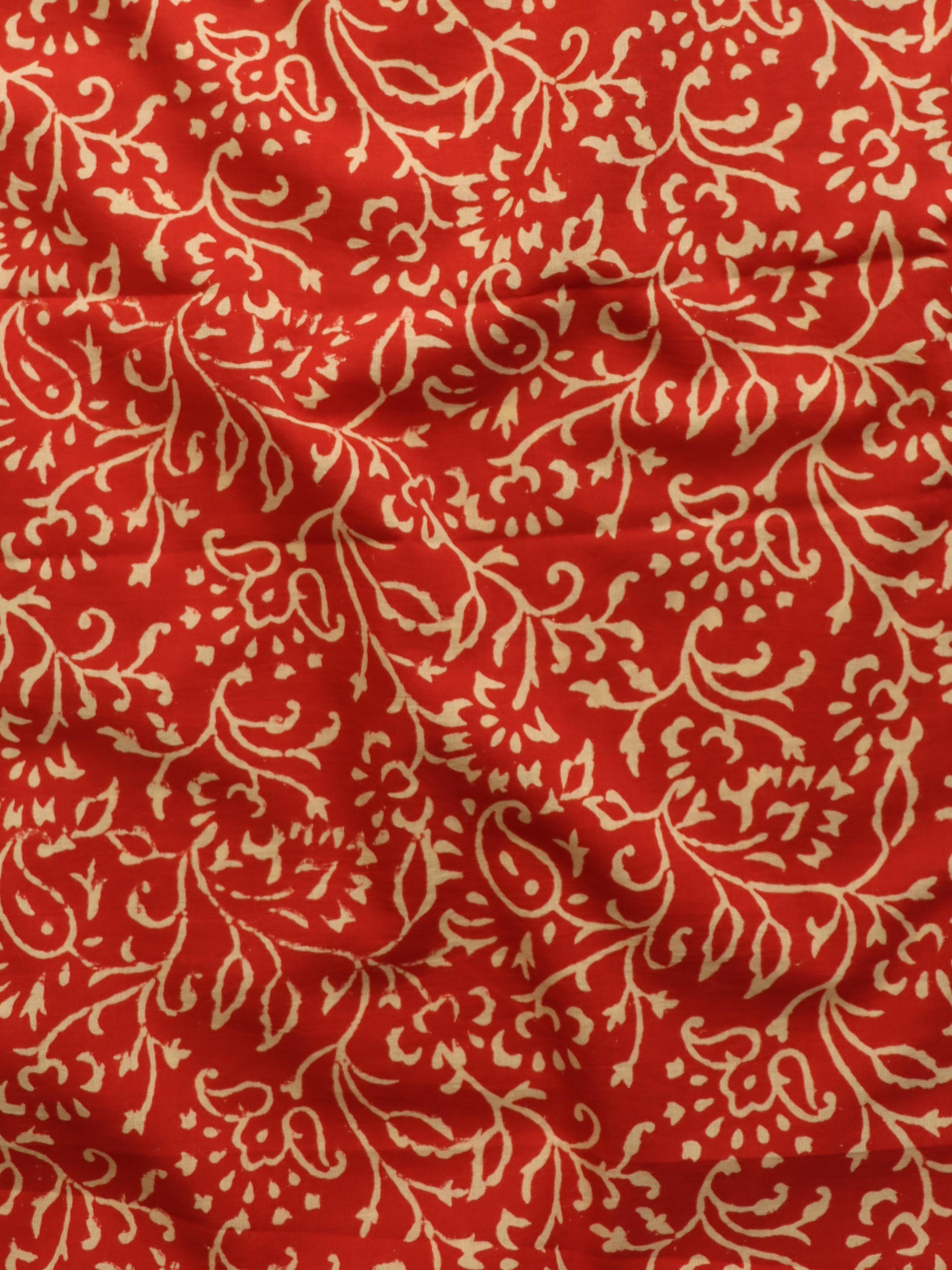 Handloom Mul Cotton Block Print Suit Set-Red & Blue