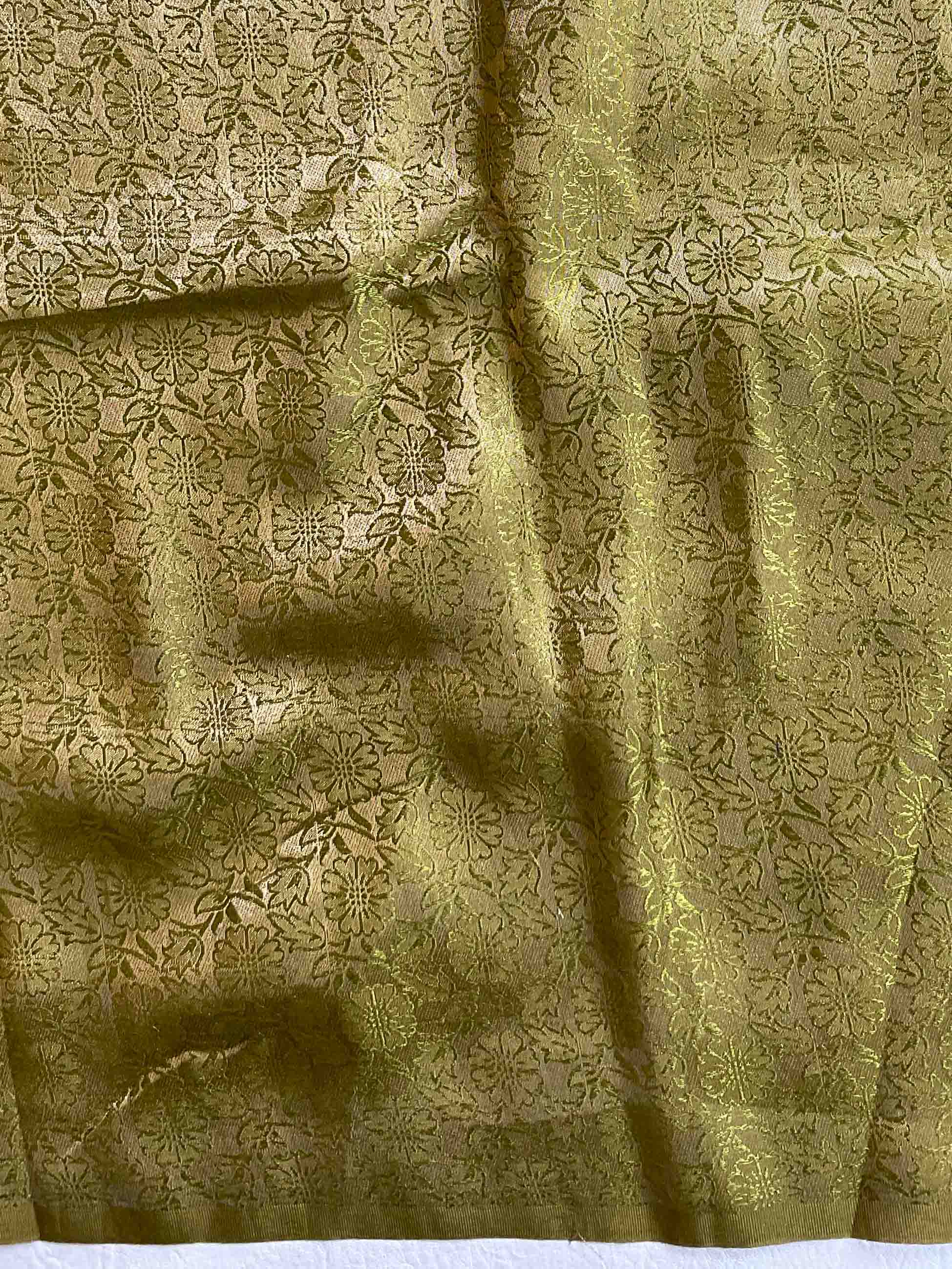 Banarasee Chiffon Blend Saree With Leheriya Body Zari Border & Brocade Blouse-Henna Green