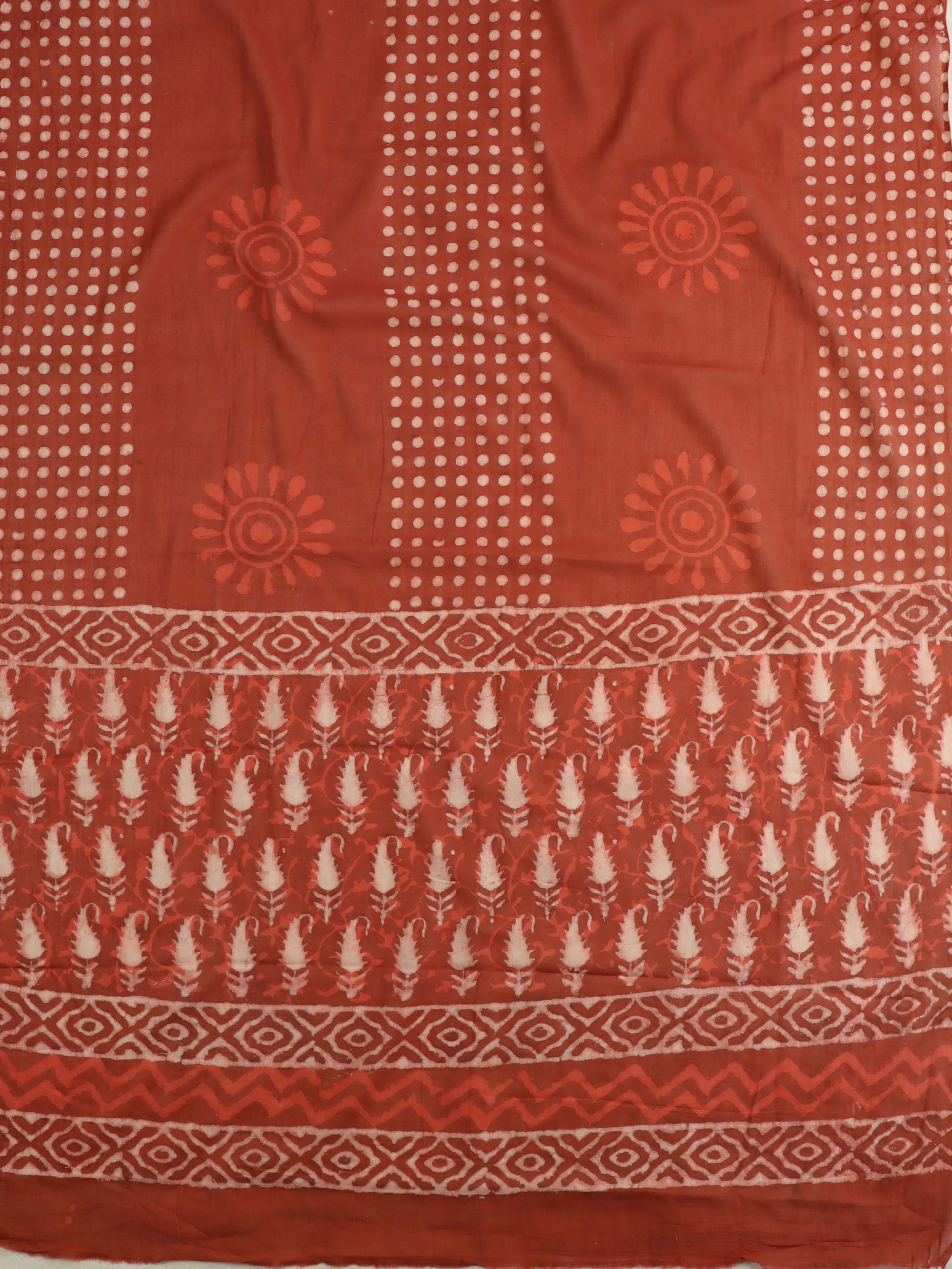 Handloom Mul Cotton Block Print Suit Set-Maroon