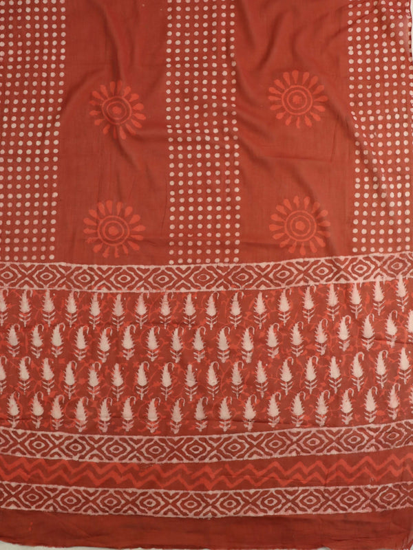 Handloom Mul Cotton Block Print Suit Set-Maroon