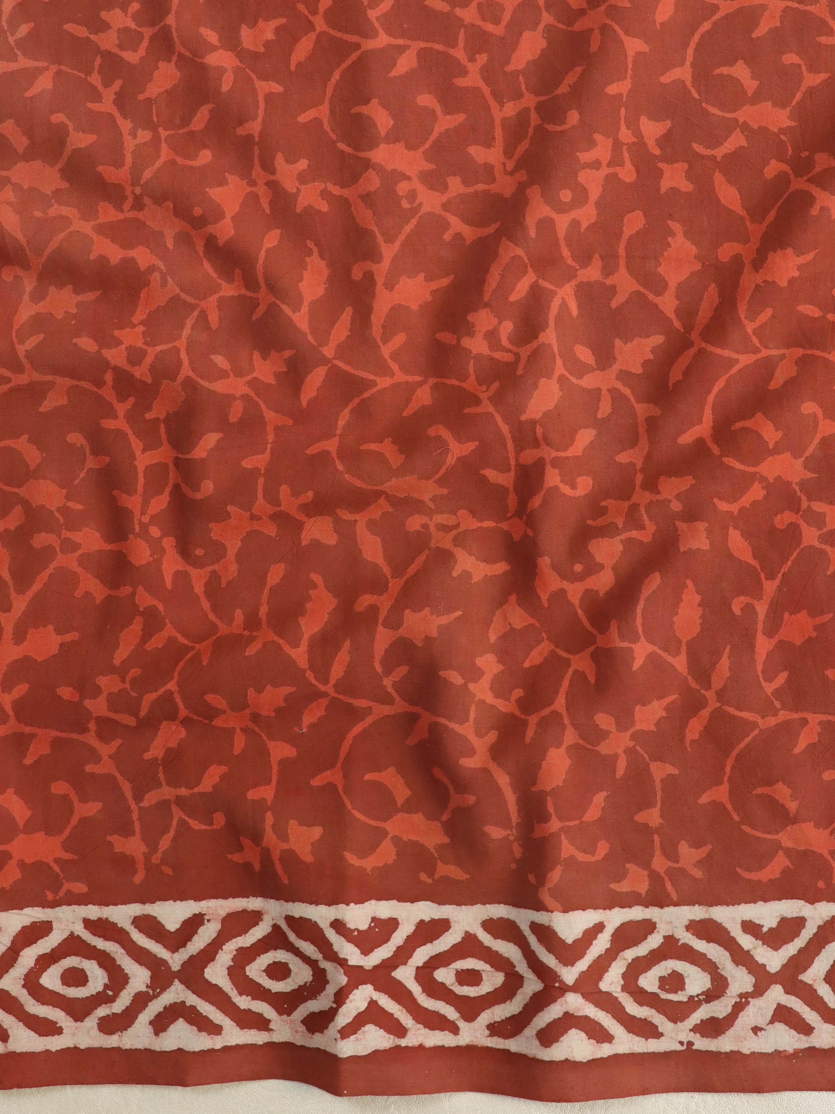 Handloom Mul Cotton Block Print Suit Set-Maroon