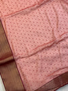 Banarasee Chiffon Blend Saree With Buti Work Zari Border & Brocade Blouse-Rose Pink & Red