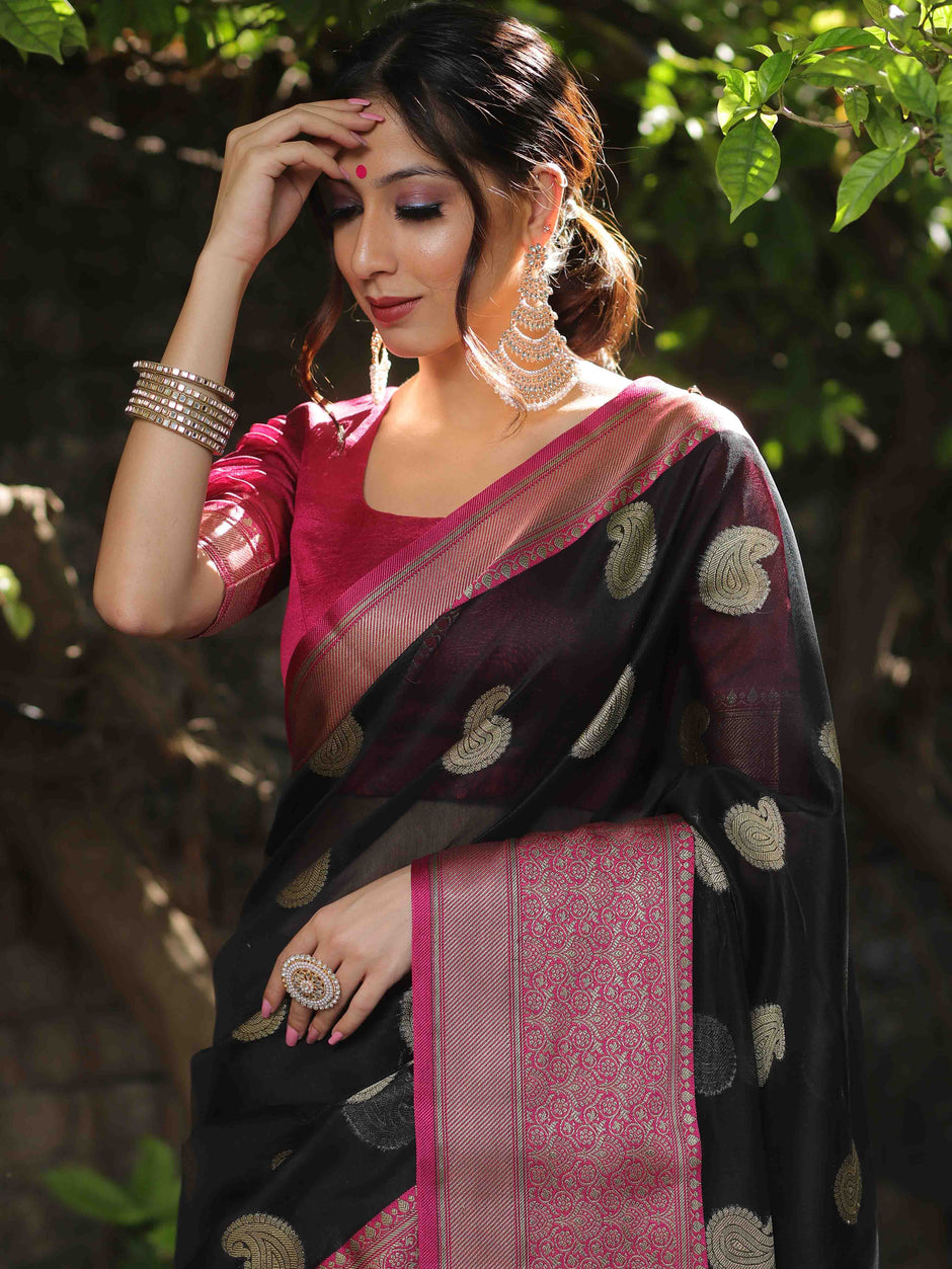 Red Silk Zari Buta Woven Saree