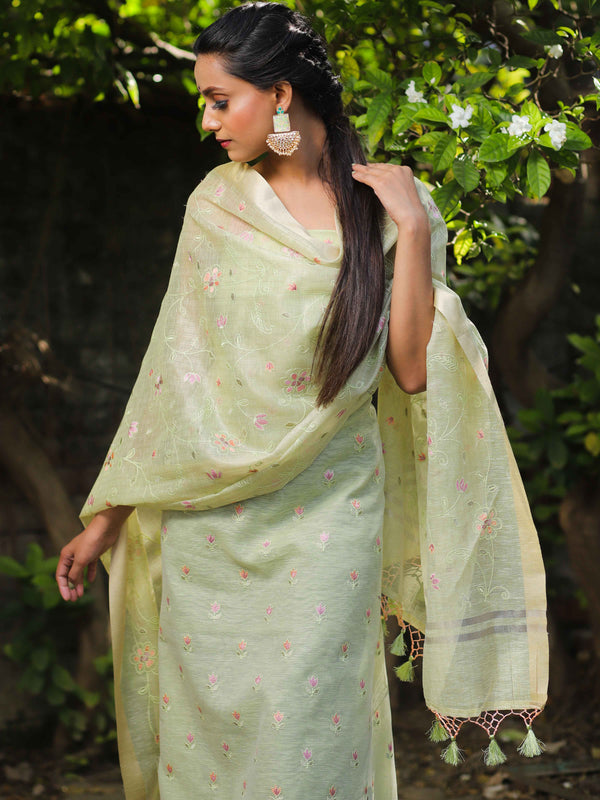 Banarasee Cotton Silk Floral Buti Salwar Kameez Fabric With Contrast A