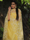 Banarasee Chanderi Cotton Embroidered Salwar Kameez Fabric With Organza Dupatta-Yellow