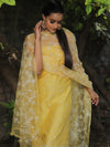 Banarasee Chanderi Cotton Embroidered Salwar Kameez Fabric With Organza Dupatta-Yellow