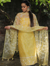 Banarasee Chanderi Cotton Embroidered Salwar Kameez Fabric With Organza Dupatta-Yellow