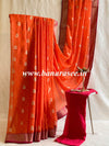 Banarasee Chiffon Blend Saree With Plain Body Zari Border & Brocade Blouse-Orange & Pink