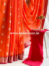 Banarasee Chiffon Blend Saree With Plain Body Zari Border & Brocade Blouse-Orange & Pink