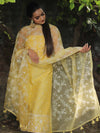Banarasee Chanderi Cotton Embroidered Salwar Kameez Fabric With Organza Dupatta-Yellow