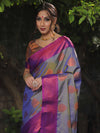 Banarasee Soft Semi Silk Saree With Contrast Border-Grey