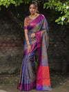 Banarasee Soft Semi Silk Saree With Contrast Border-Grey