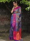 Banarasee Soft Semi Silk Saree With Contrast Border-Grey