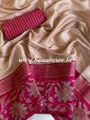 Banarasee Silk Blend Saree With Woven Zari Border & Contrast Blouse-Rose Pink