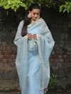 Banarasee Embroidered Linen Tissue Salwar Kameez With Dupatta-Pastel Blue