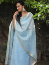 Banarasee Embroidered Linen Tissue Salwar Kameez With Dupatta-Pastel Blue
