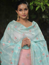 Banarasee Chanderi Cotton Embroidered Salwar Kameez Fabric With Dupatta-Pink & Blue
