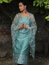 Banarasee Chanderi Cotton Embroidered Salwar Kameez Fabric With Organza Dupatta-Green