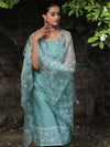 Banarasee Chanderi Cotton Embroidered Salwar Kameez Fabric With Organza Dupatta-Green