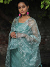 Banarasee Chanderi Cotton Embroidered Salwar Kameez Fabric With Organza Dupatta-Green