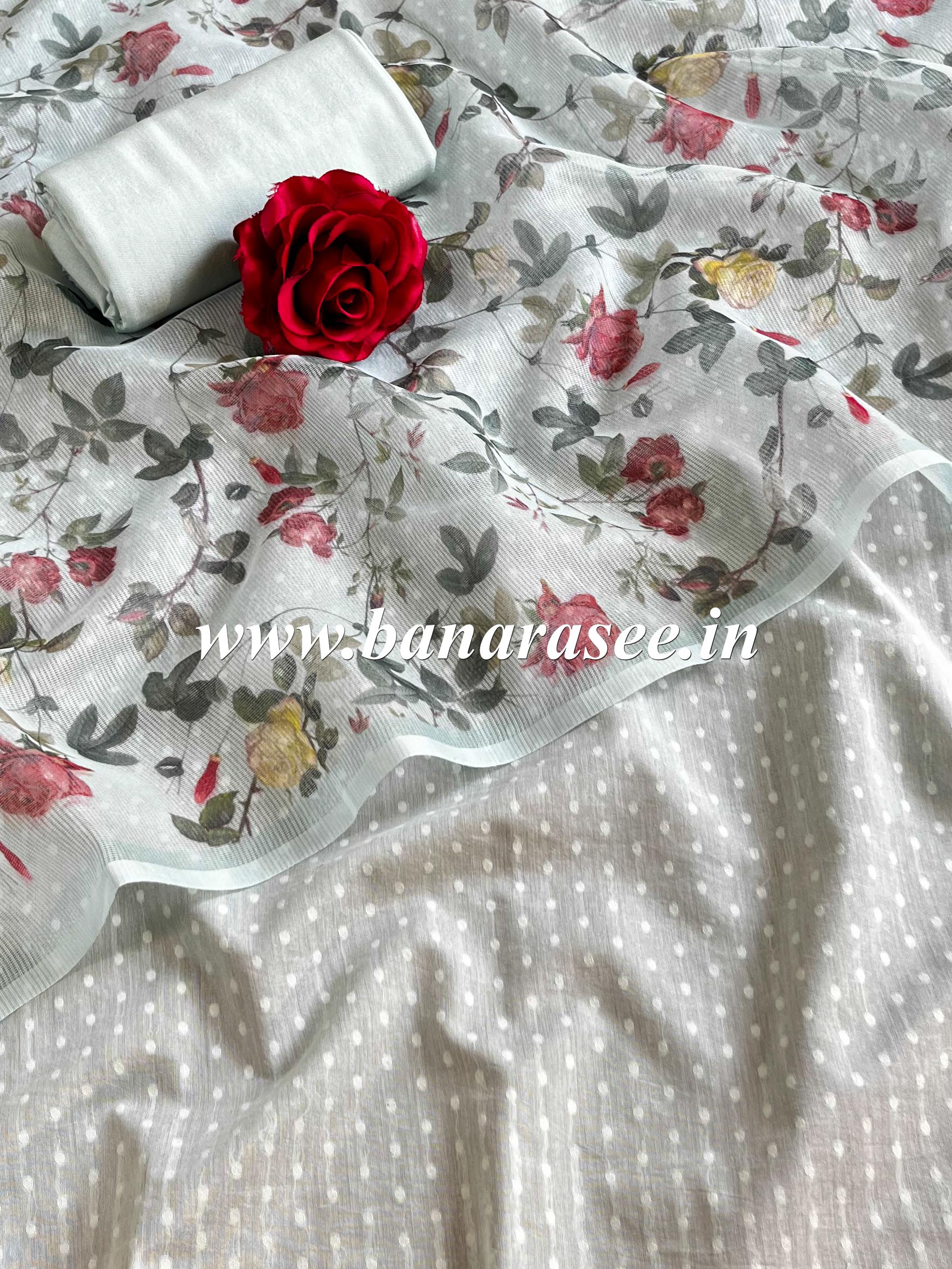 Banarasee Chanderi Cotton Resham Buti Salwar Kameez Fabric With Digital Print Kota Dupatta-Grey