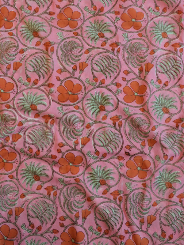Handloom Mul Cotton Block Print Suit Set-White & Pink