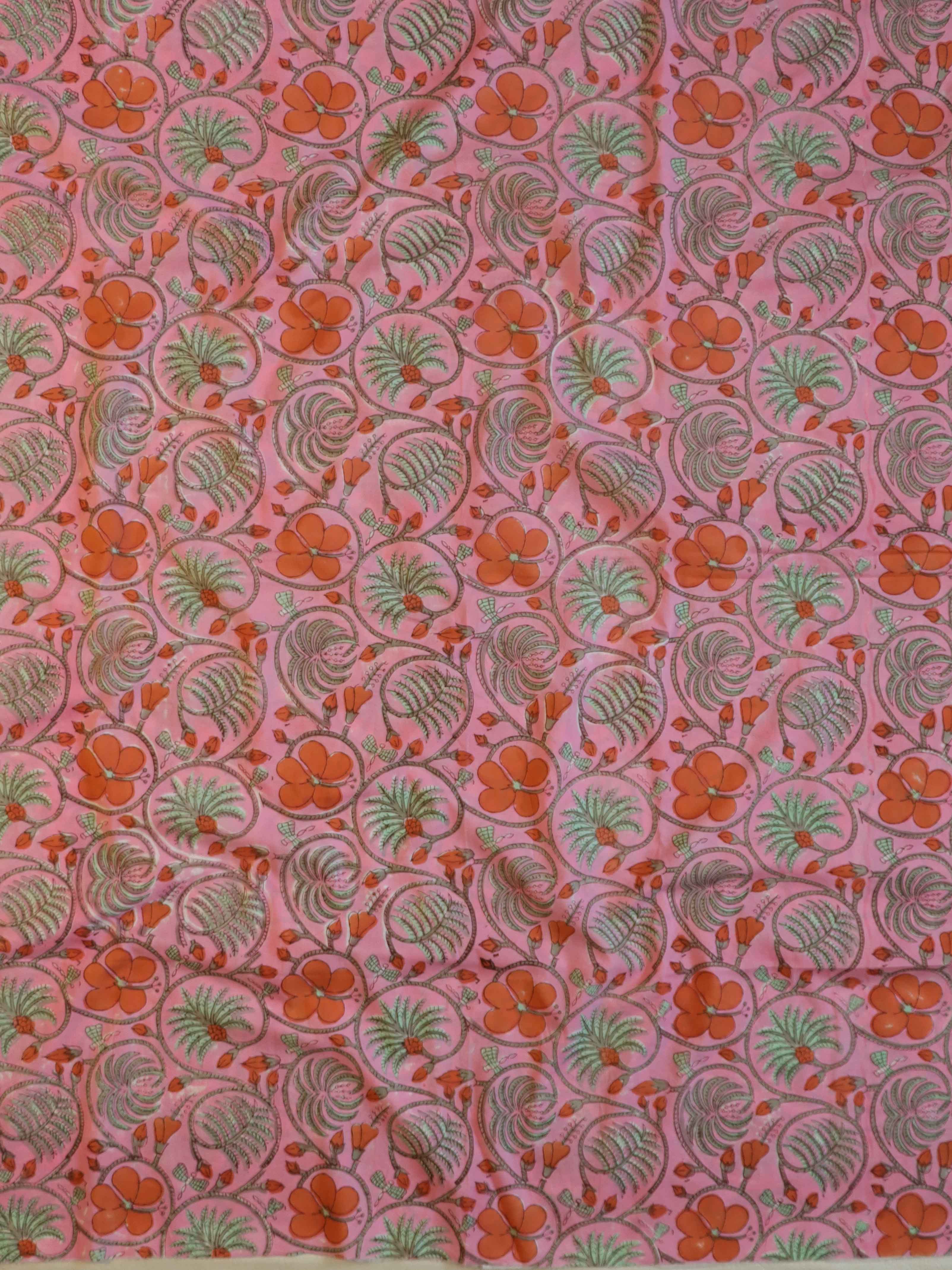 Handloom Mul Cotton Block Print Suit Set-White & Pink