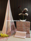 Handloom Mul Cotton Block Print Suit Set-White & Light Brown