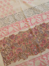 Handloom Mul Cotton Block Print Suit Set-White & Light Brown