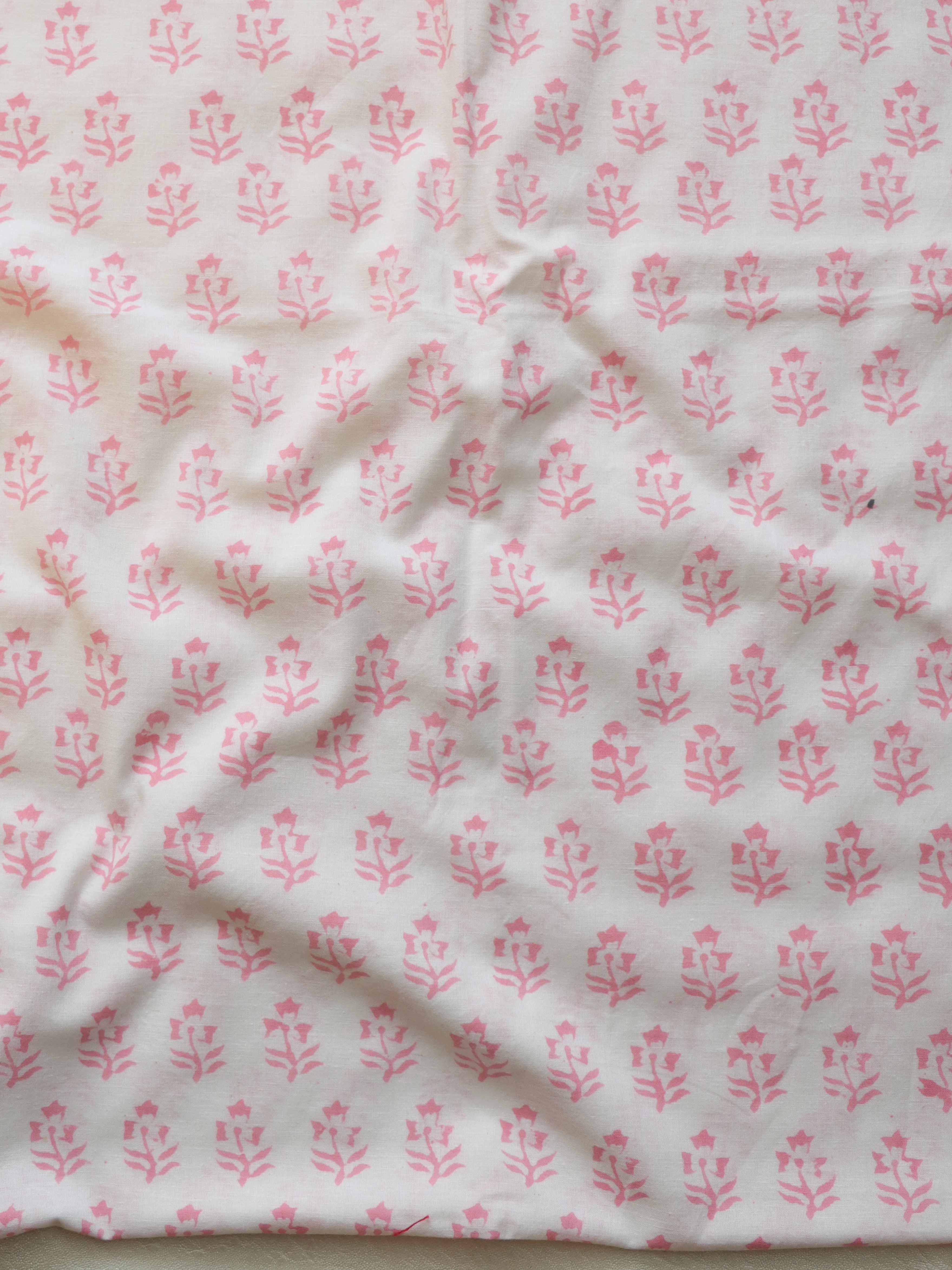 Handloom Mul Cotton Block Print Suit Set-White & Light Brown