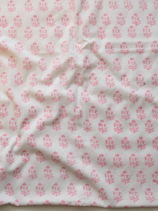 Handloom Mul Cotton Block Print Suit Set-White & Light Brown