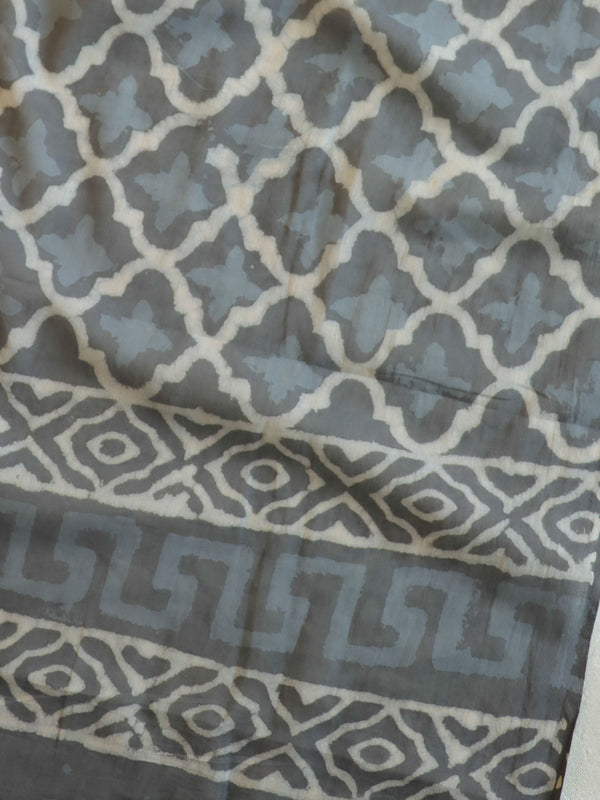Handloom Mul Cotton Block Print Suit Set-Grey